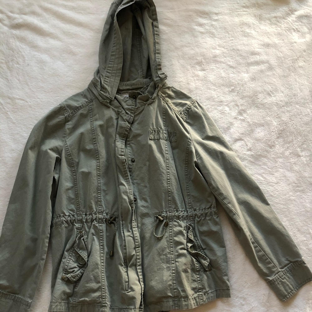 army green jacket w zipper and buttons